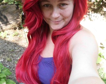 Ariel Wig, Princess Wig, long red wig, Poison ivy mermaid wig, bright red, styled, heat safe, cosplay wig, adjustable, ariel costume