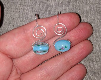 Handcrafted swan shaped turquoise bead earrings