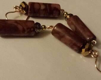 Brown Zebra gemstones tubal earrings