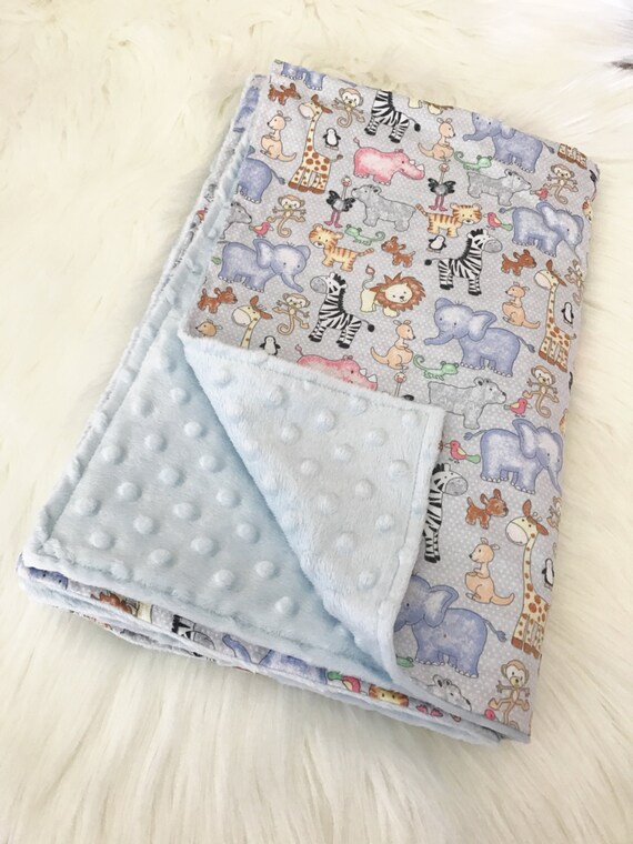 Baby Minky Blanket animal print blanket baby blue minky