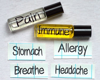 Essential Oil Roller Bottle Labels for the Body - set of 6 vinyl labels (for use with 10ml roller bottles)