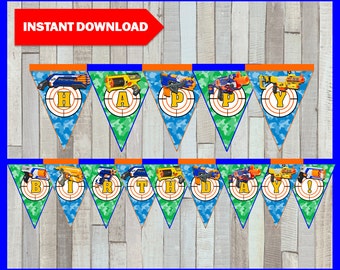 80% OFF SALE Printable Nerf Banner instant download, Nerf Birthday Banner, Printable Nerf Triangle Banner