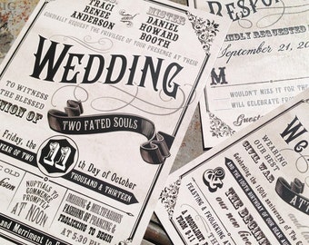 Civil Union Wedding Invitation Set. Fun Typography wedding invitations. Classic boardwalk carnival style wedding invitations