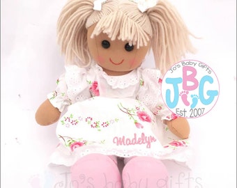 Personalised Rag Doll, Custom Rag Dolls, Embroidered Dolls, New baby girls gift, birthday or baby shower gift, baby girl