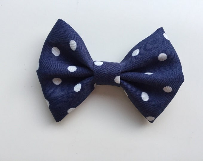 Navy Polka fabric hair bow or bow tie
