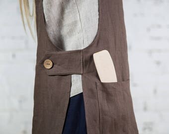 Linen apron, linen pinafore, linen kitchen, full apron, no ties apron, chef apron, home apron, linen kitchen cloths,pinafore linen/LA0006