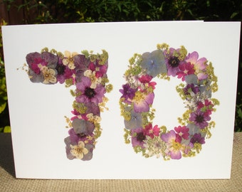 70th Birthday Card, Mom 70th, Dad, Nan 70th Birthday, Friend 70th Birthday, Sister 70th, Card for Gardeners, English Pressed Flower PRINT