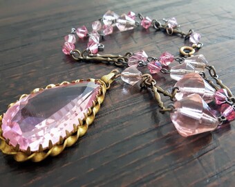 RESERVED for Helena Vintage 1920's Pink "Plaque Or Lamine" Necklace | Vintage 1930's Necklace | Vintage Art Deco Necklace |