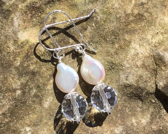 Swarovski and Coin Pearl Earrings