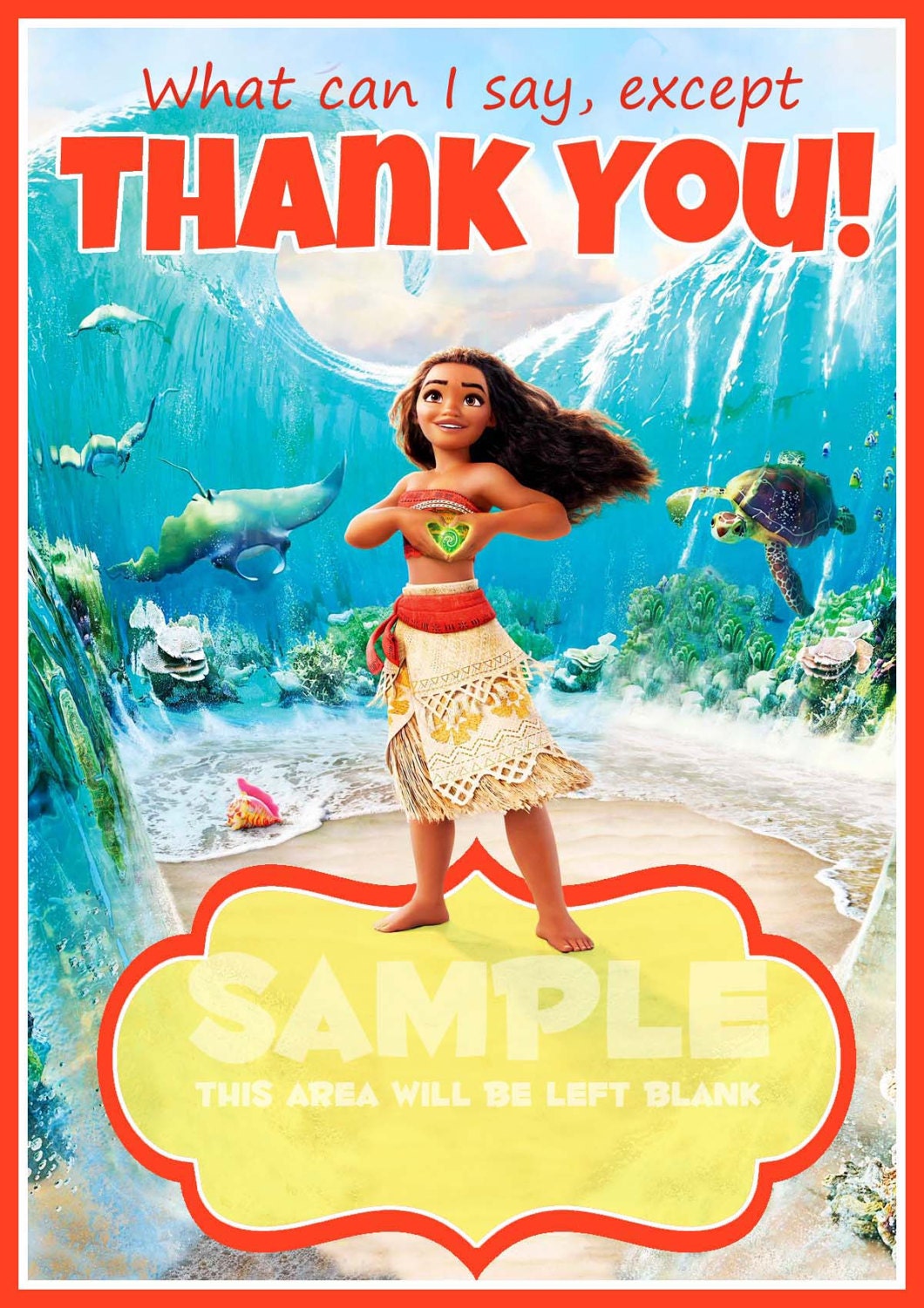 Moana Thank You Card Birthday Party Thank You Note Printable From