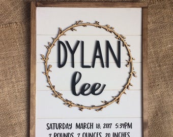 Custom Wood Baby Gift, with Baby Stats