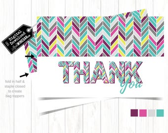 Herringbone Thank You Bag Topper, Pink, Purple, Teal Bag Topper, Treat Topper, Candy Bag Topper | INSTANT Download 4x6 JPG