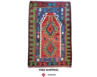 3x5 Red Kilim Rug, Modern Kilim Rug, Modern Rug, Oriental Kilim Rug, Oriental Rug