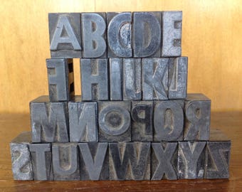 Vintage Metal Letterpress Blocks Alphabet. No "G"
