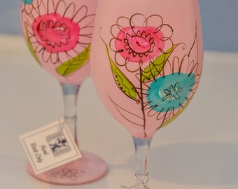 Hand Painted Wine Glasses - Set of 2