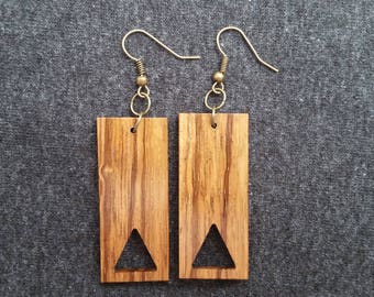Rectangle and triangle wood earrings, zebrawood and brass 0035
