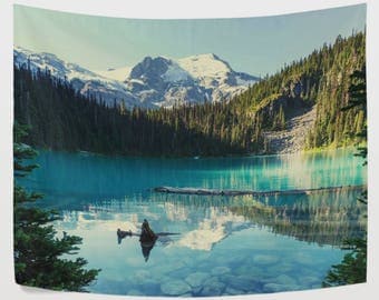Canada Beautiful Joffre Mountain Lake Tapestry Wall Hanging Green Nature Landscape Wall Decor Art for Living Room Bedroom Dorm