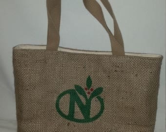 Up-cycled burlap coffee bean bag, tote, purse