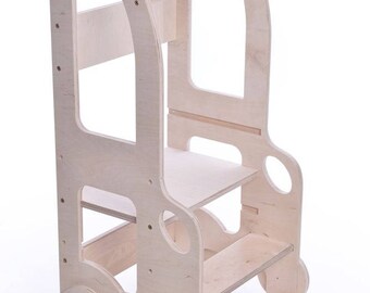 Montessori kitchen helper with changing heights/ step stool for children/ table and chair - promotional price