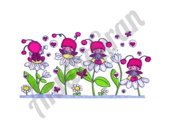 Flowers & Ladybugs - Machine Embroidery Design