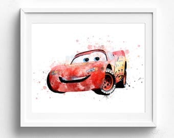 Cars mcqueen prints, disney art print, Disney pixar cars, lightning mcqueen, Watercolor Poster Print, Pixar Watercolor, Kids room decor gift