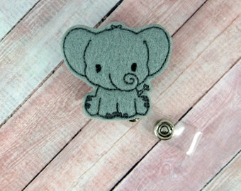 Elephant Badge Reel - Baby Elephant - Feltie Badge Reel - Cute Badge Clip - Retractable ID Badge Holder - Badge Pull.