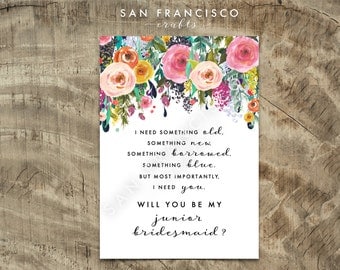 Will you be my Junior BRIDESMAID Card | Size A7 or 5x7, Flat and Folded Card Proposal | ashley |Printable PDF, Instant Download