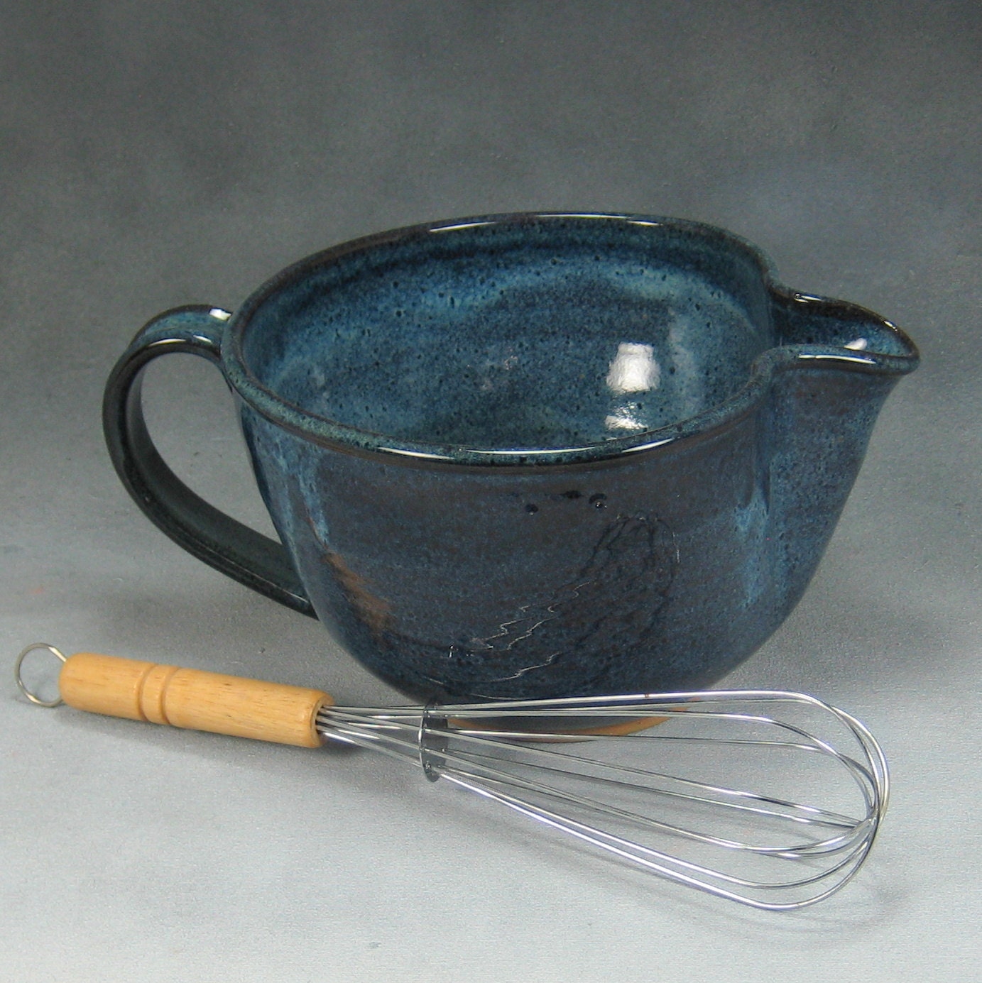 Medium Ceramic Batter Bowl Denim Blue Mixing Bowl With Whisk