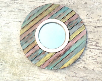 Circular Mirror, Nautical Mirror, Reclaimed Wood Mirror, Rustic Mirror Florida Mirror, Pastel Mirror, Porthole Mirror,Round Mirror