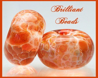 Tangerine Orange Big Hole Bead Pair...Handmade Lampwork Beads SRA
