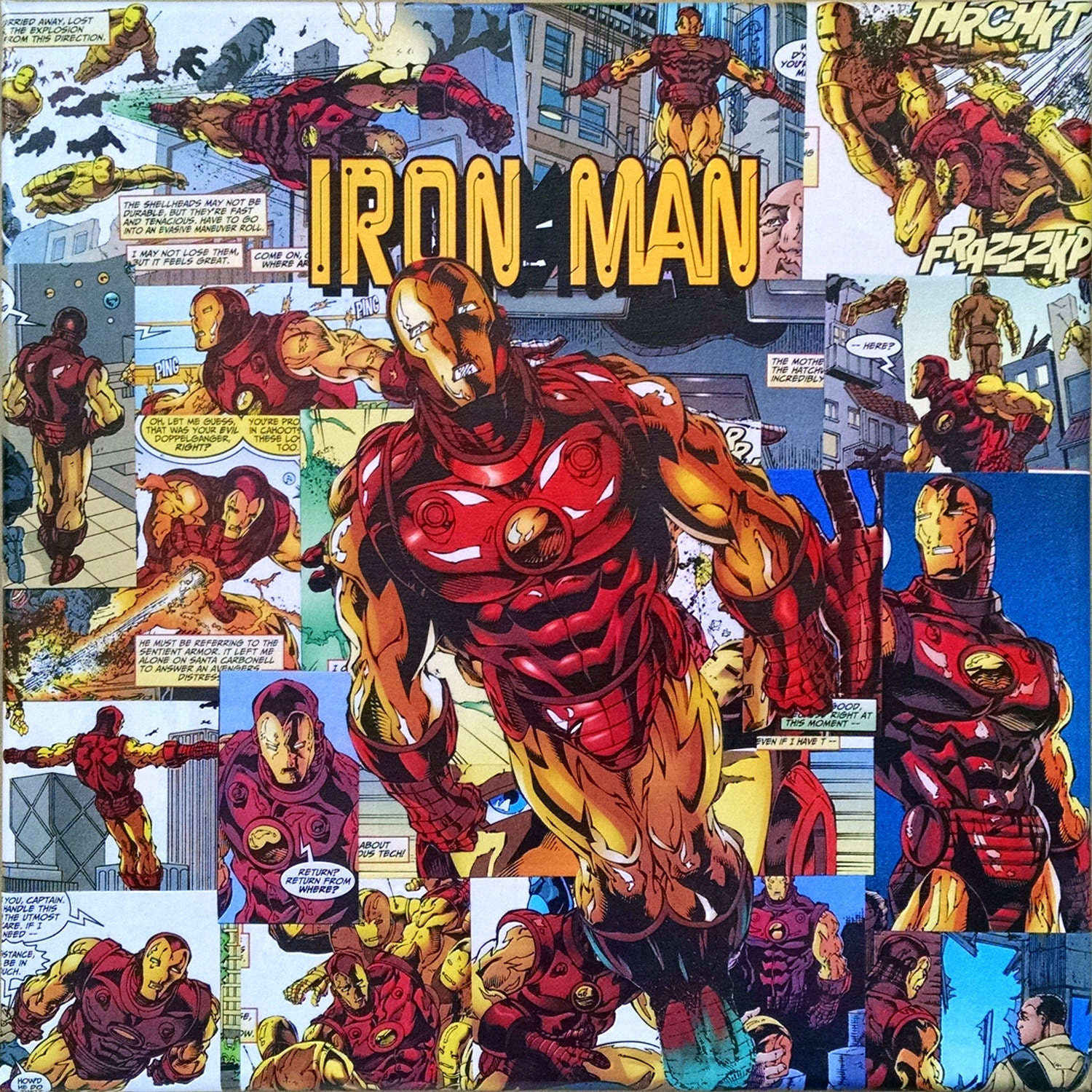 Iron Man Decoupage Comic Collage Canvas by SamuelYoungDesigns