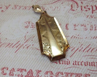 Vintage Art Deco Locket With Chased Floral Design Unique Elongated Shape & Decorative Bail, 10Kt Gold Filled, Hallmarked Bliss Brothers Co.