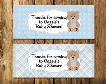 Printable Blue Teddy Bear Boy Baby Shower Large Candy Bar Wrappers