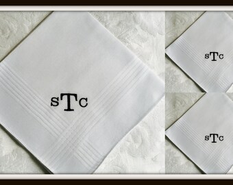 PERSONALIZED EMBROIDERED Set of 3 (Three) Mens Handkerchiefs with Monogram