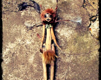 Faery Driftwood Wildling Doll, artist doll, poppet, faery witch, forest, witchy doll