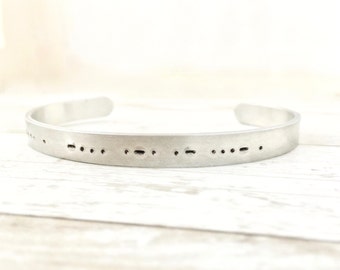 Morse code bracelet, be brave personalized cuff, birthday gift for her, inspirational jewelry, secret message, aluminum or sterling silver