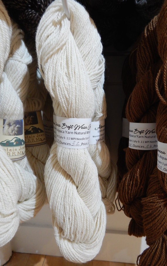 Natural White 100 Alpaca Yarn Worsted Weight 150 yd Skeins