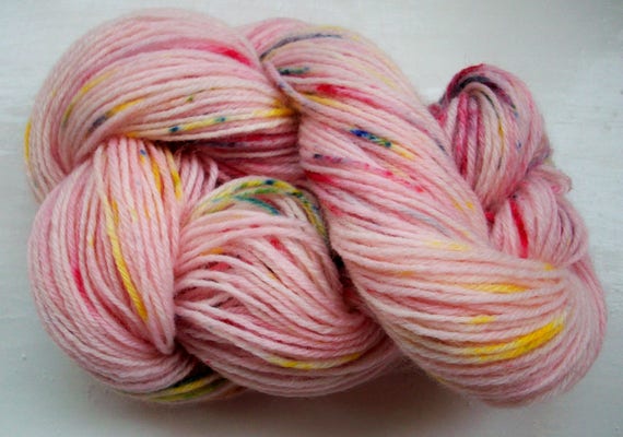 Sock yarn, hand dyed wool, hand painted, pink, red, green, yellow 100g by SpinningStreak