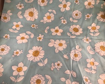 4 Yards of Vintage Robin Egg Blue with White Flowers Cotton Fabric