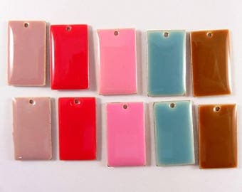 BOGO - 10 Assorted Rectangle Enamel Drop Epoxy Charm Bead 23x13mm Double Sided Mix - 10 pc - MS11053-10 - Buy 1, Get 1 Free