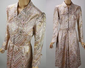 Vintage 1960s Party Dress Pink and Gold Brocade by Harmay B40 W30