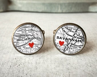 Personalized Map Cufflinks, Custom Cuff Links, Wedding Cuff Links, Wanderlust Cufflinks, Long Distance Gift, Travel Cufflinks, Travel Gift