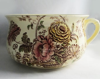 Vintage Royal Crownford Staffordshire England Chamber Pot with Original Drawing circa 1830 Transferware Cottage Shabby Romantic Decor