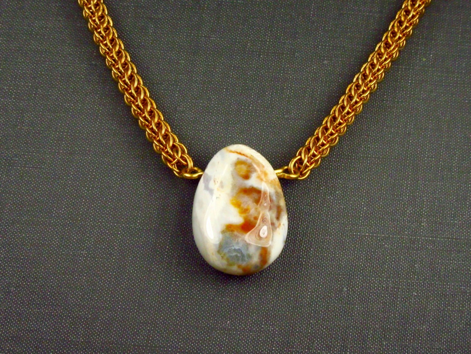 Jewelers Brass Choker & Ocean Jasper Pendant Full Persian