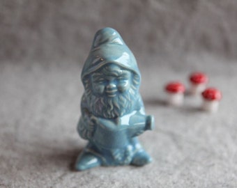 Ceramic Garden Gnome in Stoneware with Light Blue Glaze