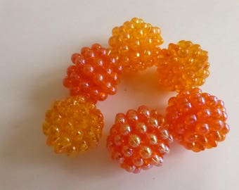 20mm Vintage Raspberry Beads Shades of Orange (6) NOS