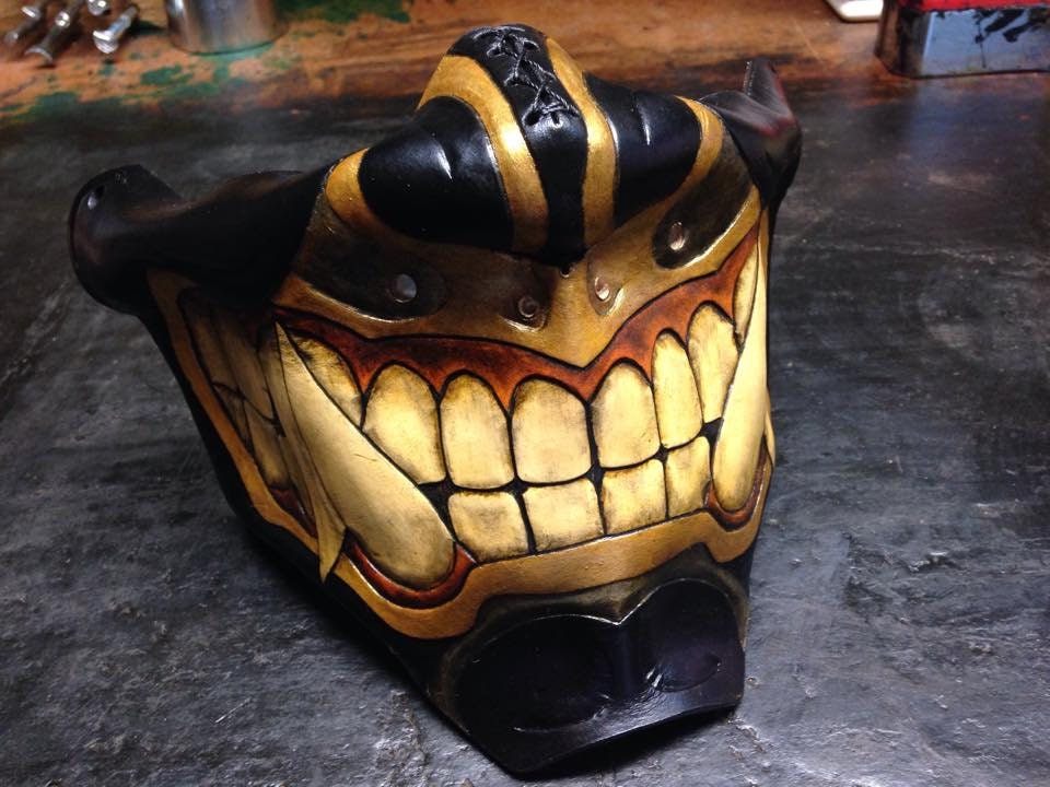 Black Leather Oni kabuki half mask