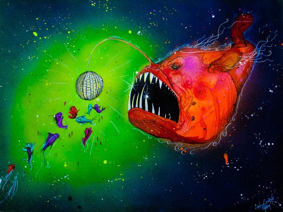 ANGLER FISH Art Deep Sea Fine Art Print Disco Ball