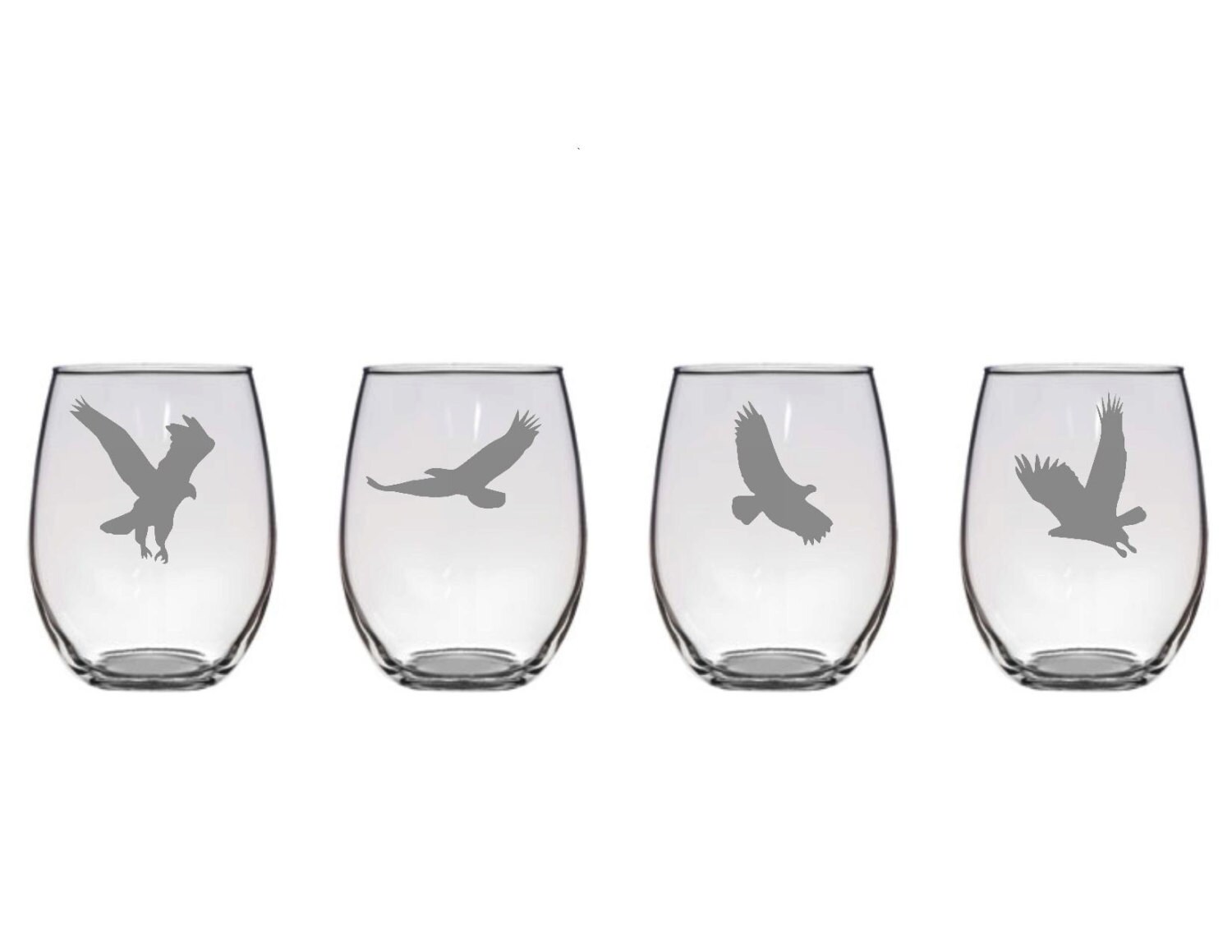 Set of 4 Eagle Wine Glasses4 PosesCustom Etched Eagle