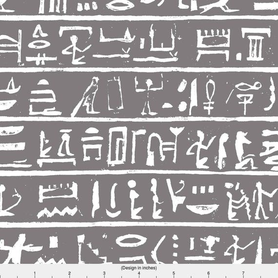Items similar to Egyptian Fabric Egyptian Heiroglyphics In Greys